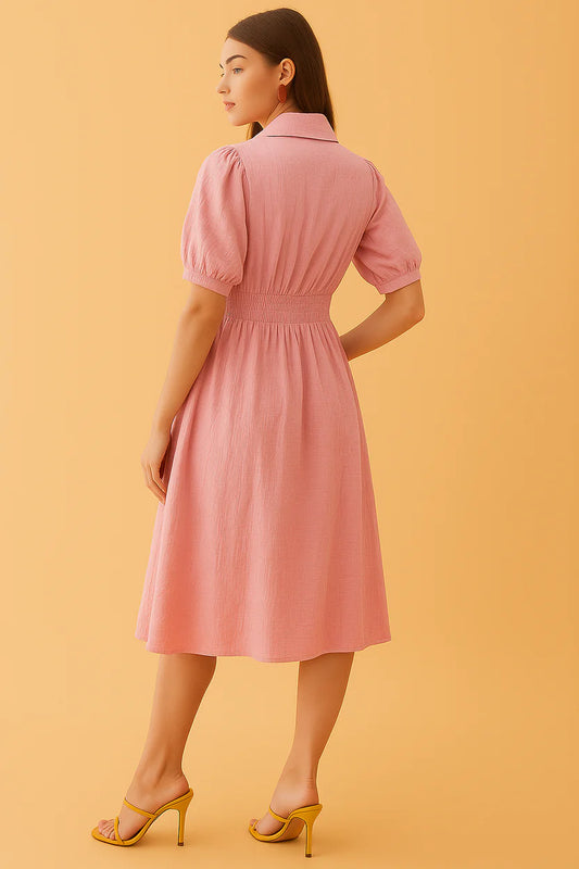 Blush Pink Collared Puff Sleeve Mini Dress