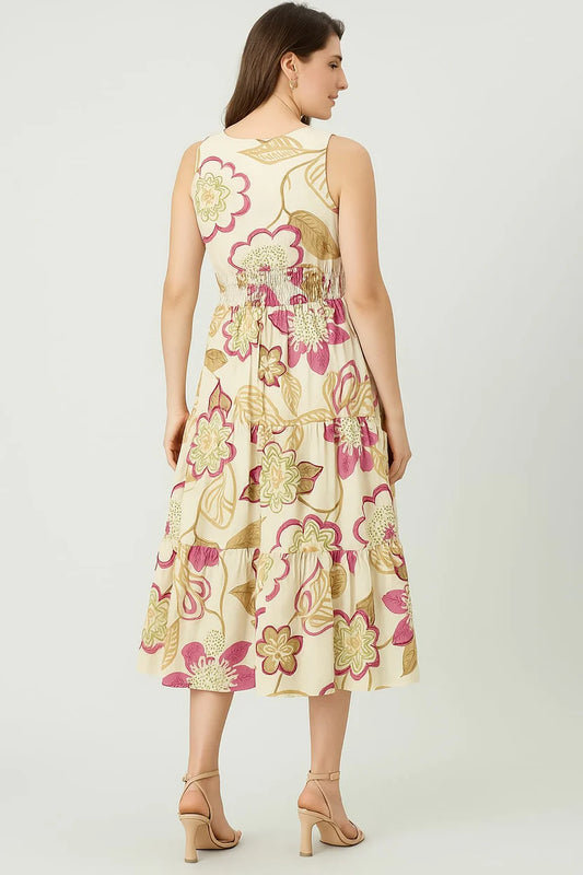 Women’s Floral Cotton Sleeveless Midi Dress