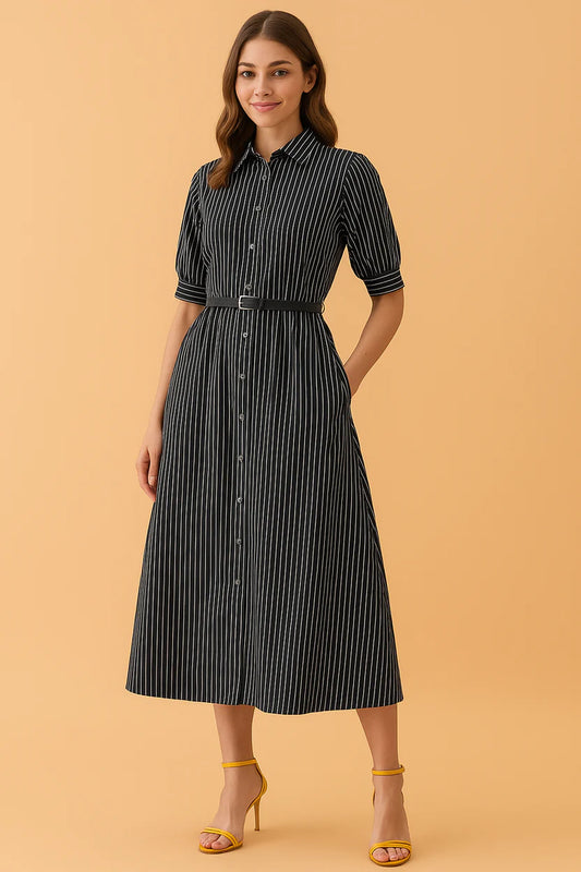 Striped Shirt Dress with Belt