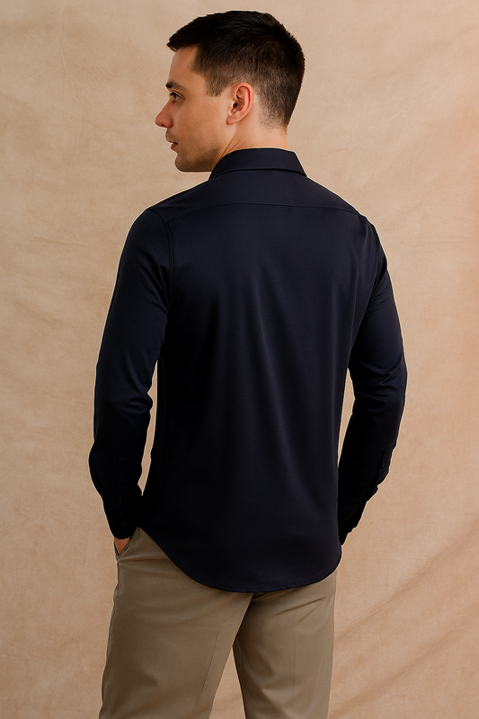Solid Navy Blue Cotton Shirt