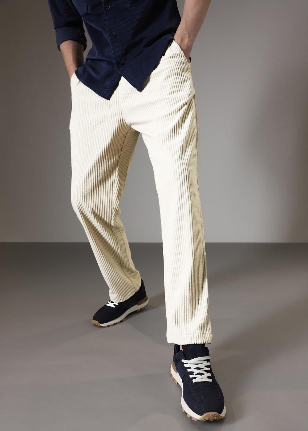 Men’s Cream Corduroy Drawstring Trousers