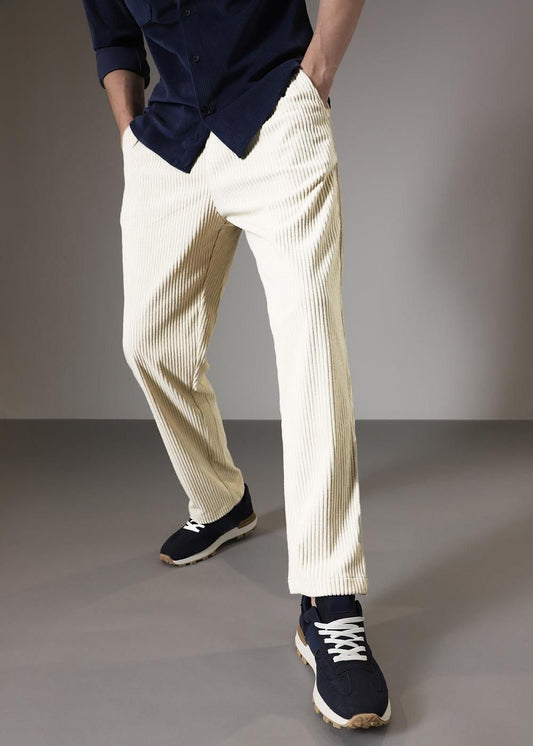 Men’s Cream Corduroy Drawstring Trousers