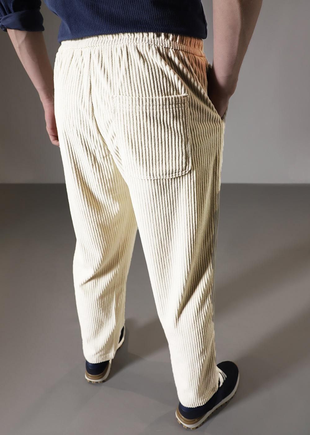 Men’s Cream Corduroy Drawstring Trousers