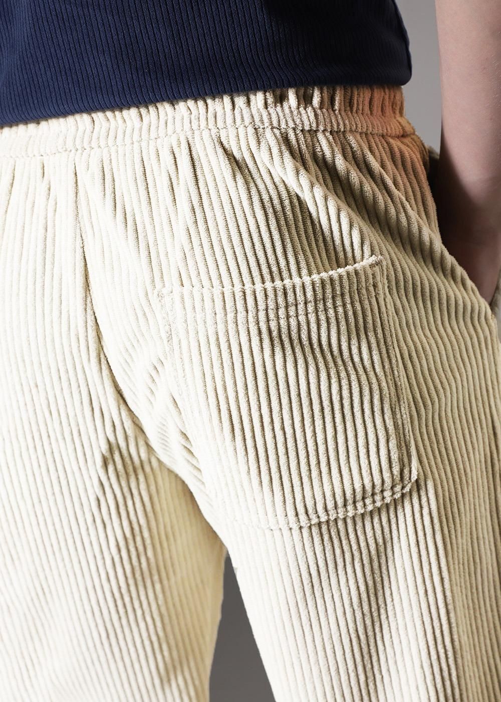 Men’s Cream Corduroy Drawstring Trousers