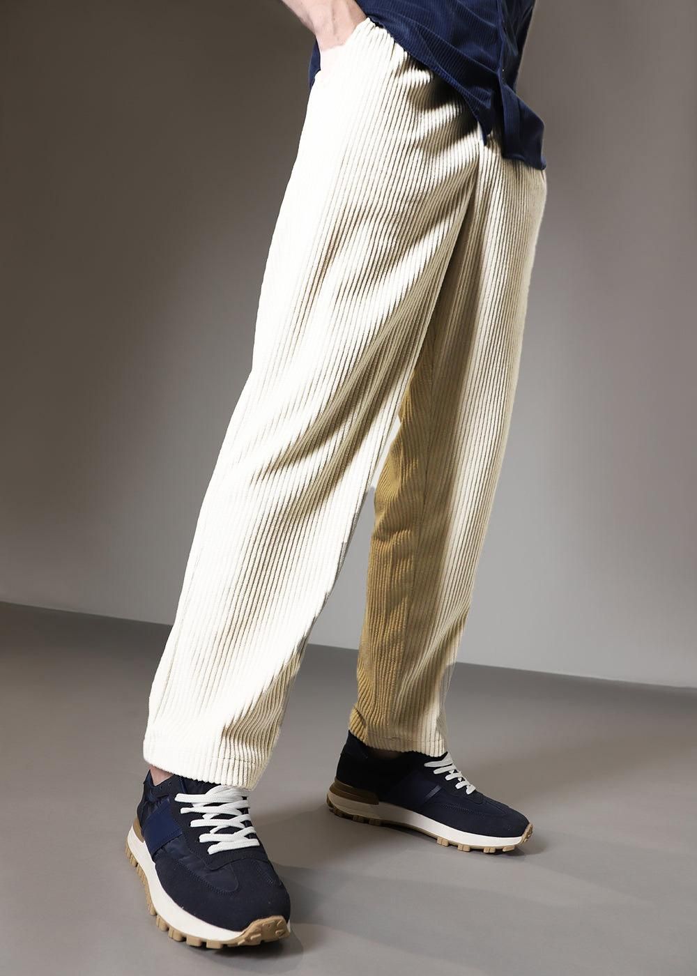 Men’s Cream Corduroy Drawstring Trousers
