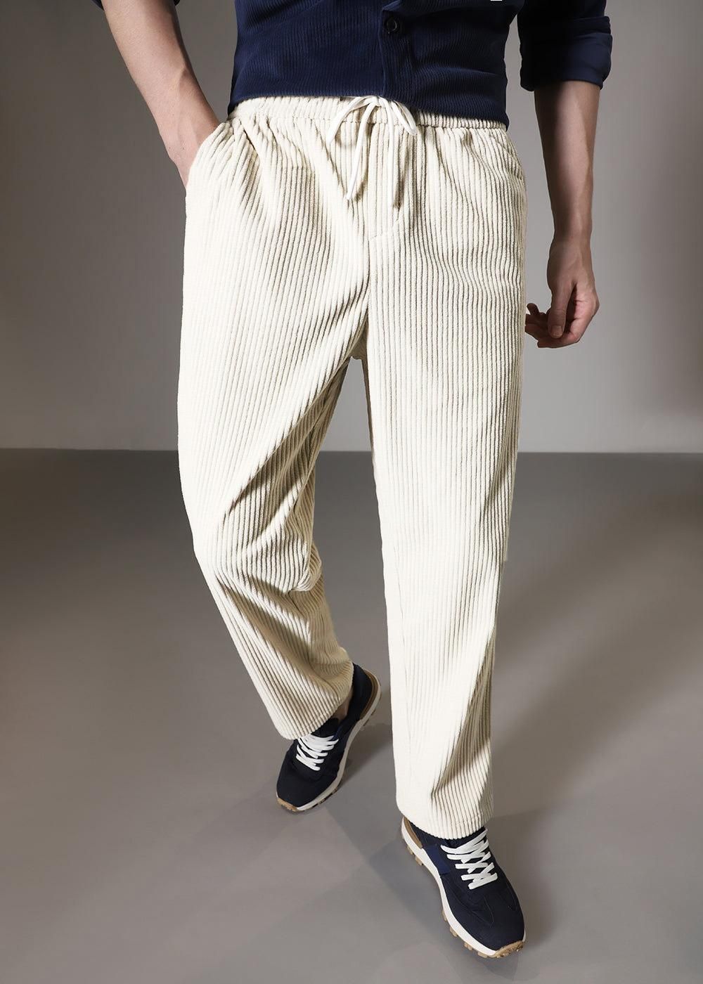 Men’s Cream Corduroy Drawstring Trousers