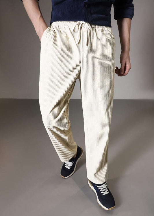Men’s Cream Corduroy Drawstring Trousers