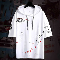 Cotton Color Block Half Sleeves Hooded Neck Mens T-Shirt