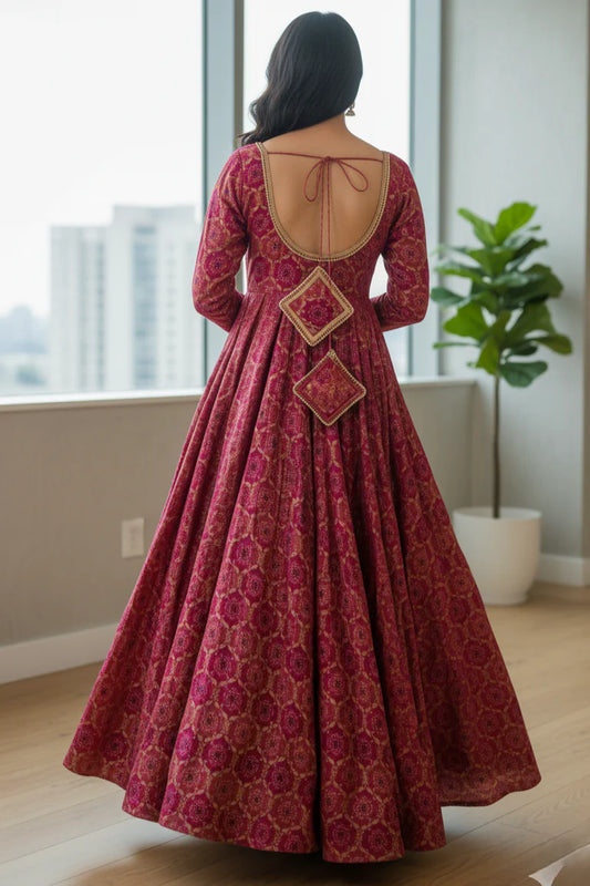 Pink Floral Anarkali Long Gown Dress