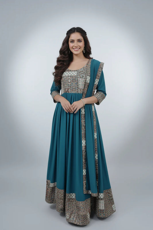 Blue Anarkali Gown with dupatta