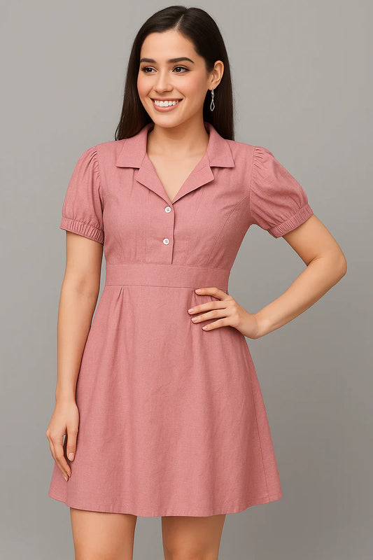Blush Pink Collared Puff Sleeve Mini Dress