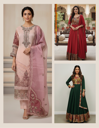 Chhath Maha Parv Special Ethnic Wear Bundle | 2 Anarkali Gown & Embroidered Suit