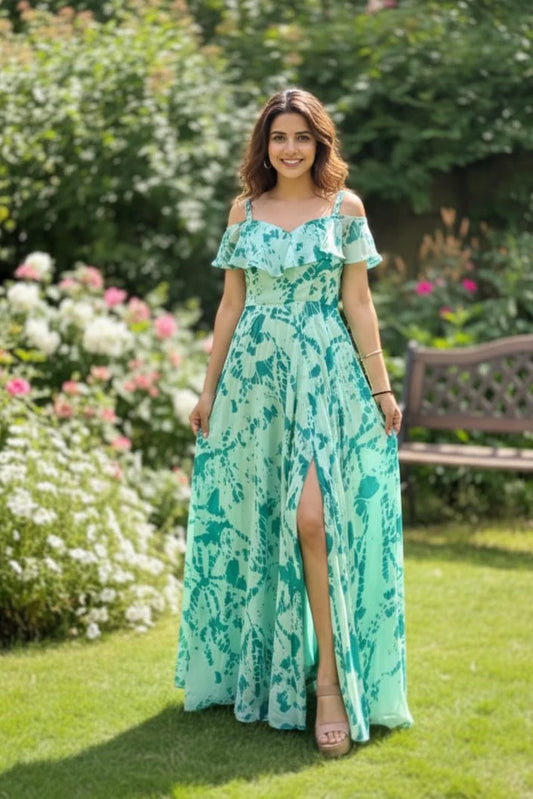 Cold Shoulder Maxi Dress with Back Lace-Up Design