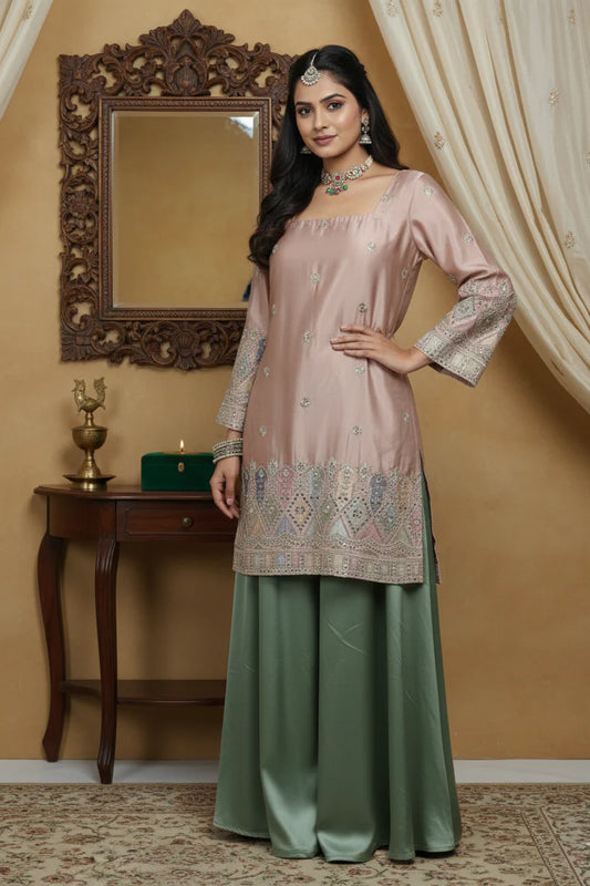 Cotton Blend Kurta Palazzo Set for Women