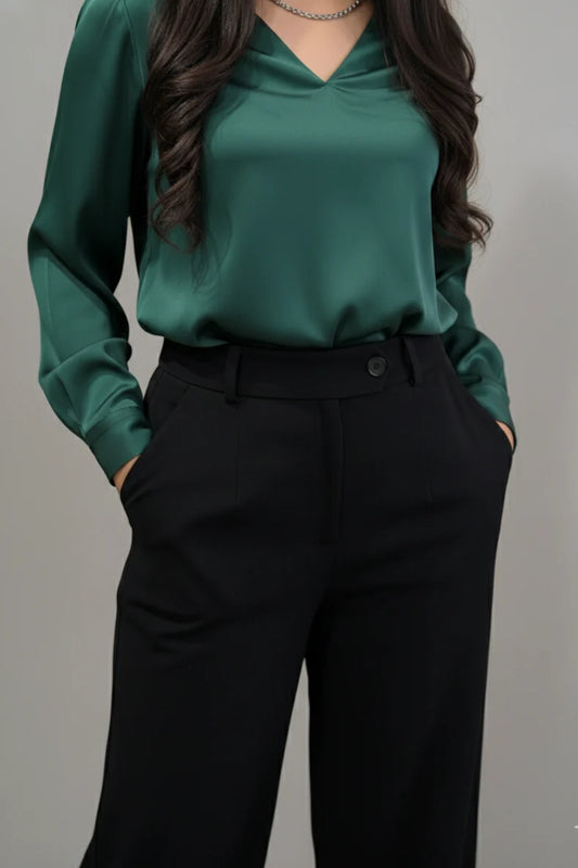 Korean Style Black Wide-Leg Trousers for Women