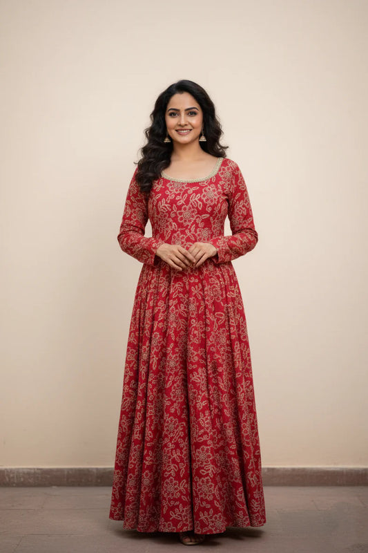 Magenta Anarkali Gown | Full Sleeve | Round Neck