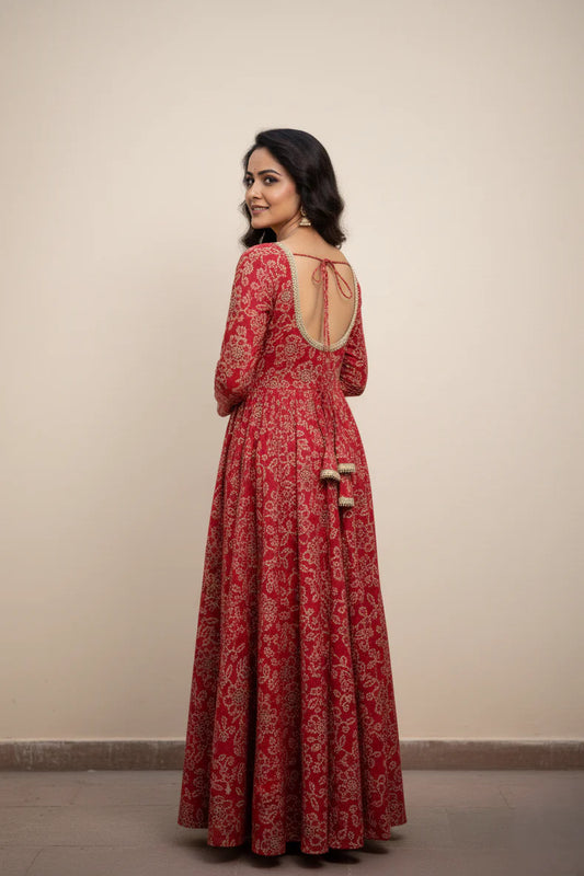 Magenta Anarkali Gown | Full Sleeve | Round Neck