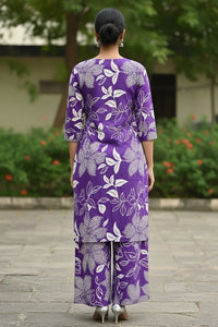 Purple Floral Cotton Kurta Palazzo Suit for Women