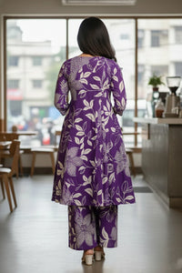 Purple Floral Cotton Kurti Palazzo Suit for Women