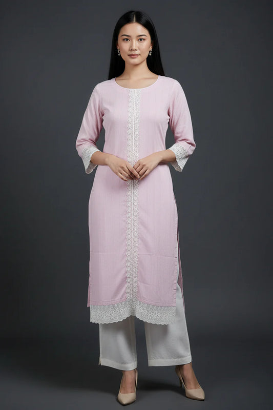 Light Pink Kurti with White Palazzo Set