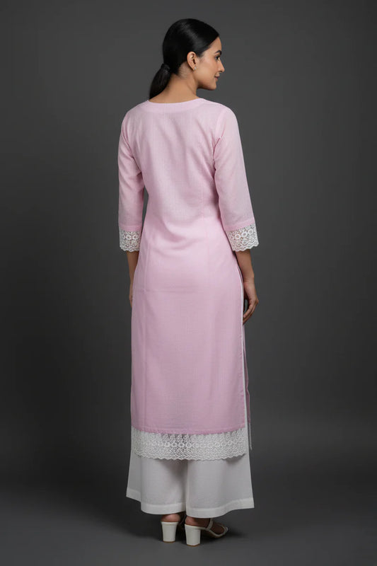 Light Pink Kurti with White Palazzo Set