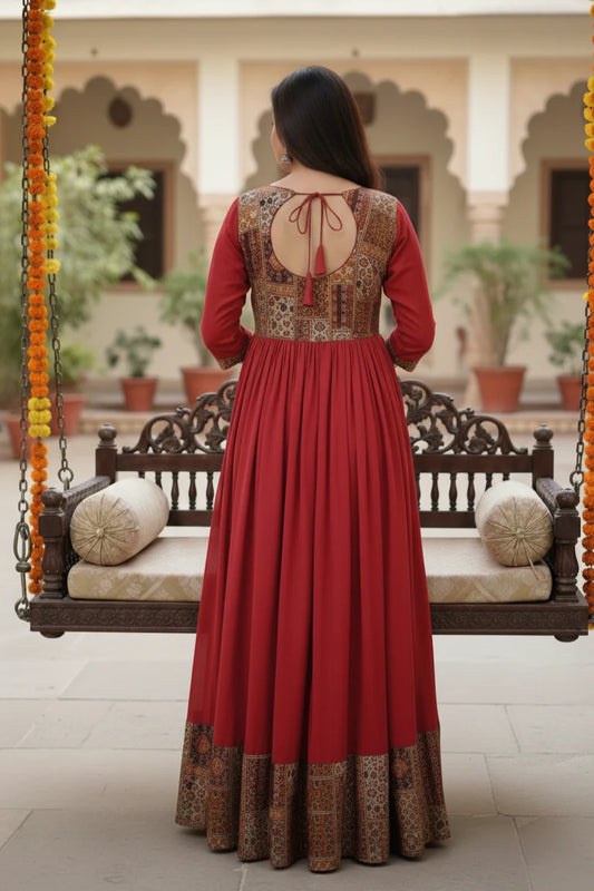 Red brown Anarkali Gown for Women with duppta | Party Wear | Festive Wear | Wedding & Traditional Events