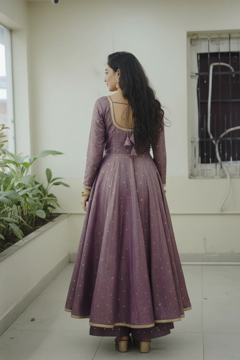 Silk Blend Long Frock Palazzo Set for Women