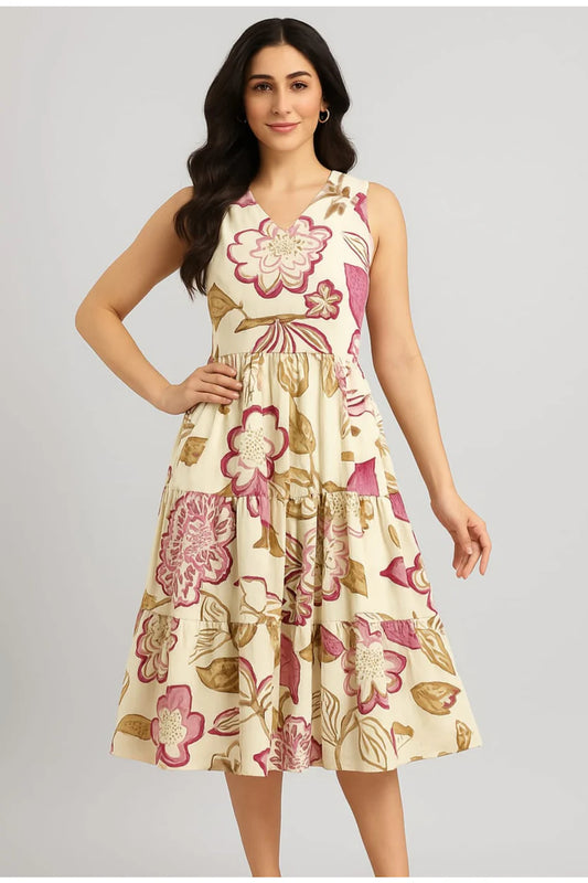 Women’s Floral Cotton Sleeveless Midi Dress