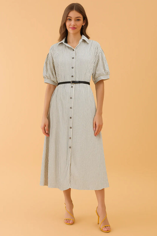 Striped Shirt Dress with Belt
