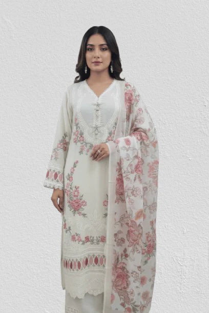 White Embroidered Floral Kurta Plazo