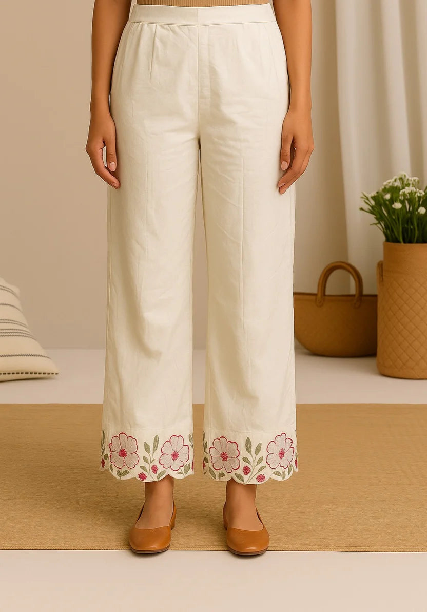 White Embroidered round neck kurti set