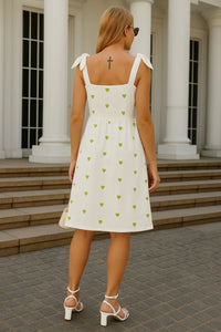 White Midi Green Heart Print cotton Dress