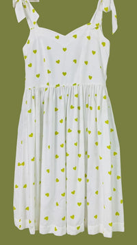 White Midi Green Heart Print cotton Dress