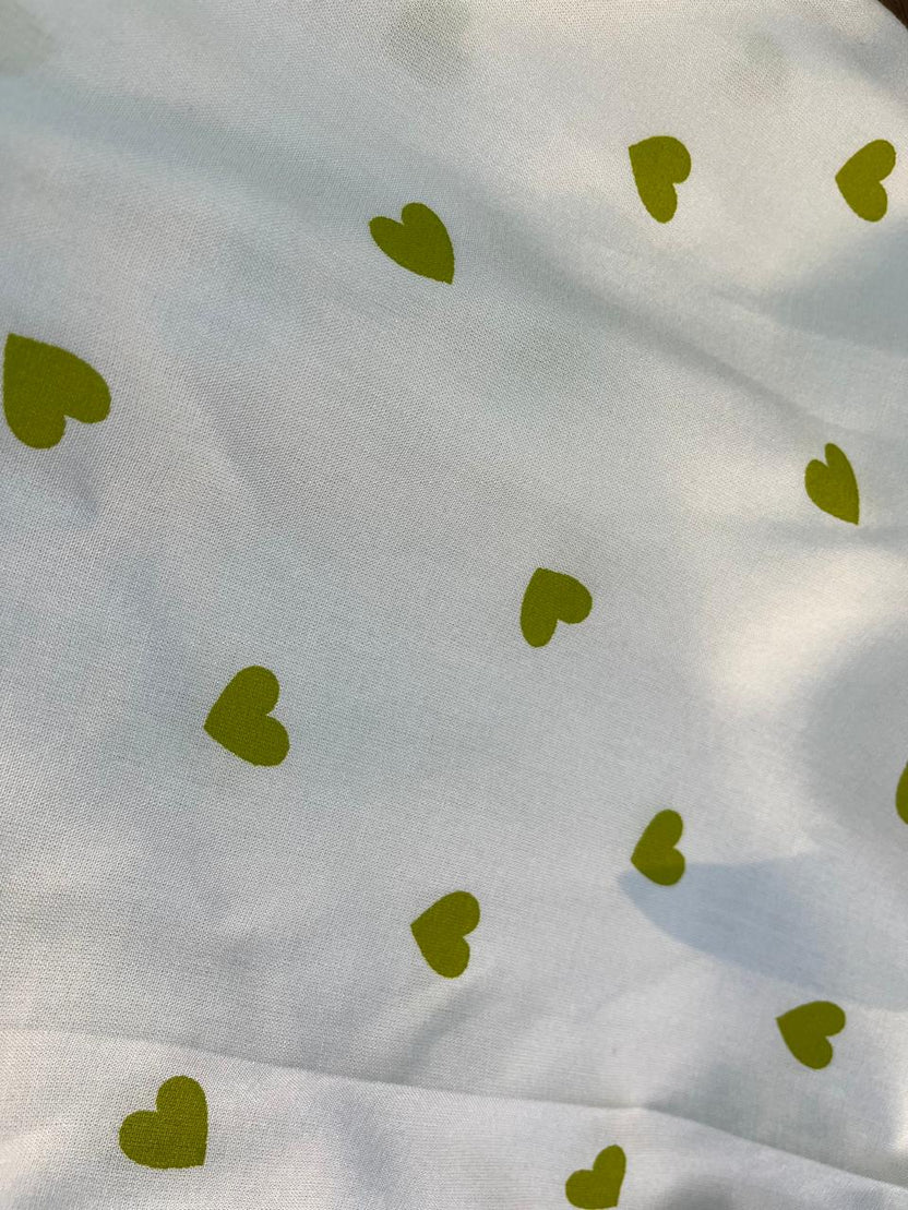 White Midi Green Heart Print cotton Dress