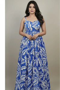 Women Blue Floral Printed Sweetheart Neck Tiered Fit & Flare Dress