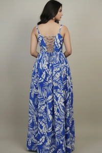 Women Blue Floral Printed Sweetheart Neck Tiered Fit & Flare Dress