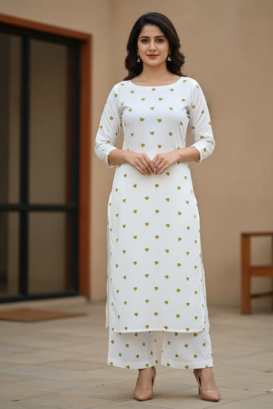 Women's White Cotton Kurta and Palazzo Set