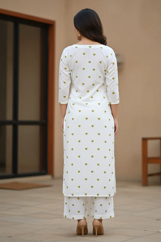 Women's White Cotton Kurta and Palazzo Set