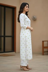 Women's White Cotton Kurta and Palazzo Set