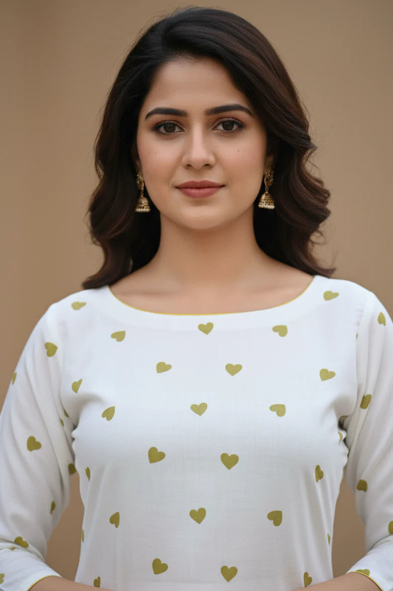 Women's White Cotton Kurta and Palazzo Set