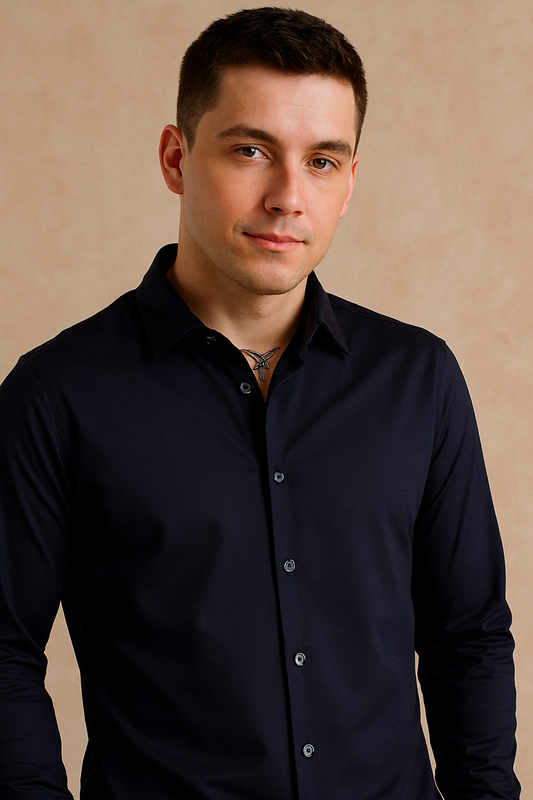 Solid Navy Blue Cotton Shirt